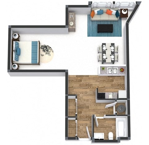 Floor plan for studio, 1 bath, 652 sqft